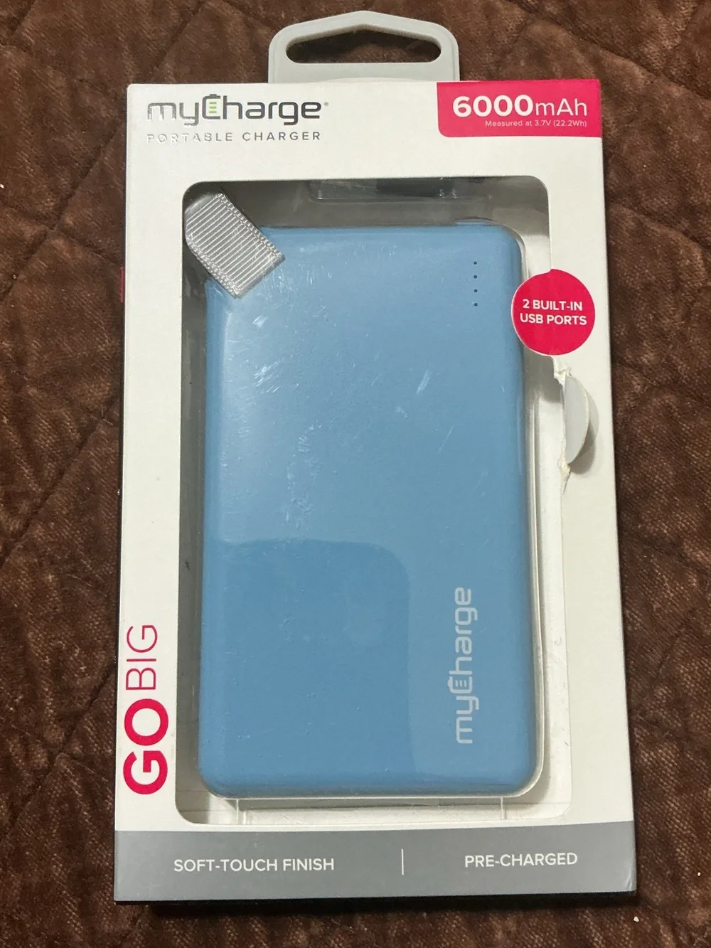 myCharge Go Big 6000 mAh Portable Charger in blue, NIB